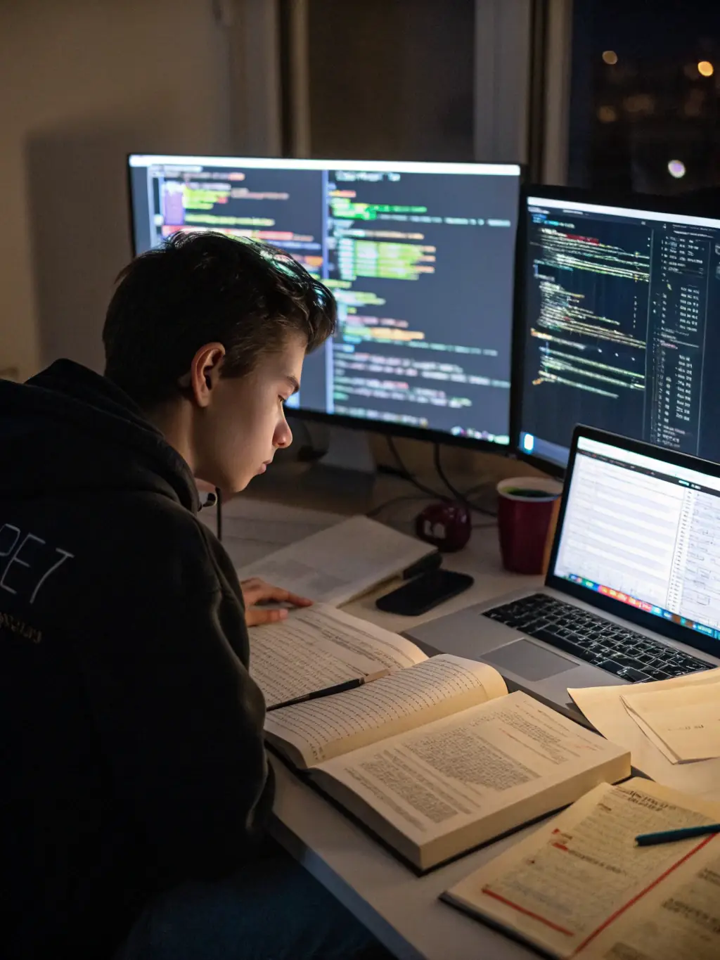 A student successfully debugging code on a computer screen, with a focused expression, illustrating the problem-solving skills developed during the training.
